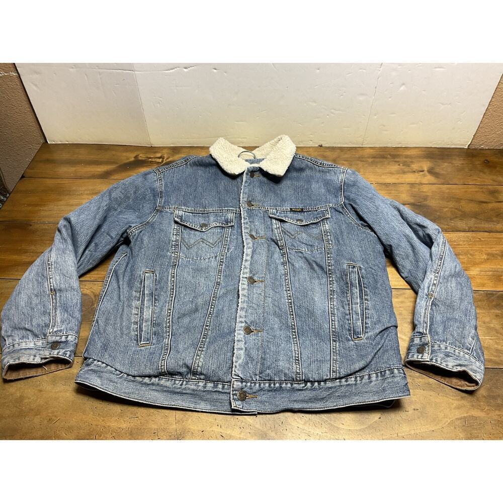 Vintage Wrangler Wrange Coat Sherpa Lined Denim Western Jacket USA Made Large